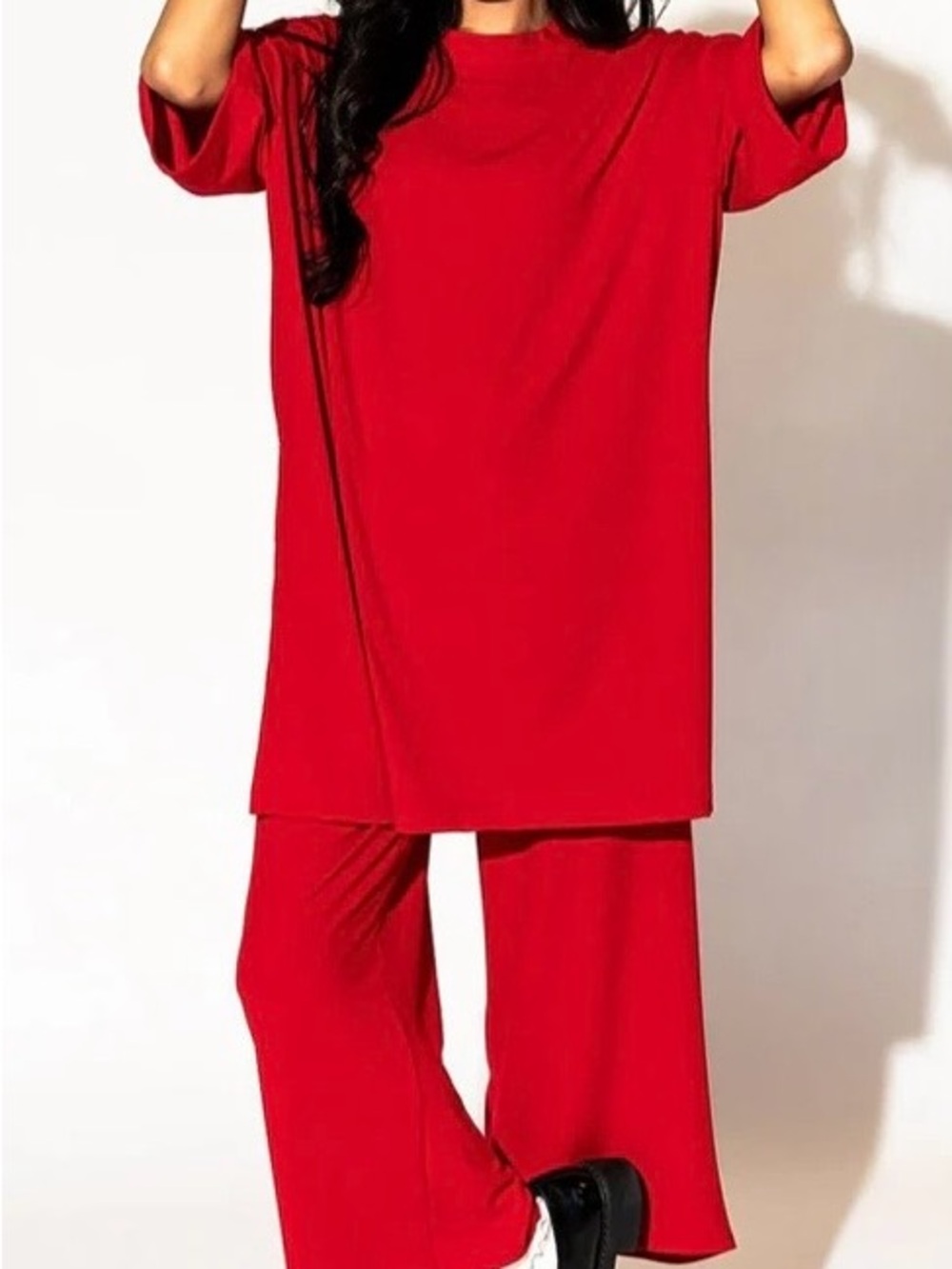 Dressed in LALA Ribbed Two-Piece Set in Bright Red